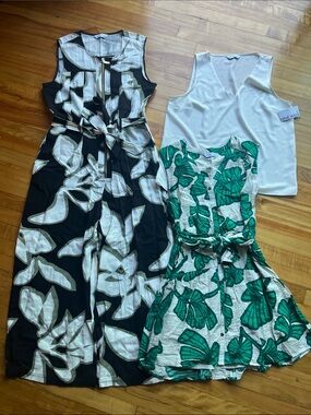 Lot of 3 Nine West Palm Print jumpsuit with Tie Waist tropical dress vacation